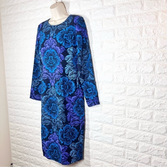 MAGGY LONDON - GSF03M LONG SLEEVE FLORAL PRINT CREPE DRESS BLUE PURPLE SIZE 6 - Picture 4 of 8